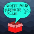 Writing note showing Write Your Business Plan. Business photo showcasing Establish steps to accomplish company goals