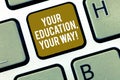 Writing note showing Your Education Your Way. Business photo showcasing Educational background knowledge gives direction