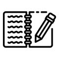 Writing notebook icon, outline style