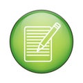 Writing notes symbol. Edit content icon. Pencil document Vector image. Green glossy button. Royalty Free Stock Photo