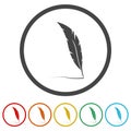 Writing with old quill pen icon. Set icons in color circle buttons Royalty Free Stock Photo