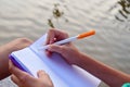 Writing a personal diary. Writing memoirs and poems Royalty Free Stock Photo