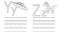 Writing practice of letters Y,Z. Coloring book. Education