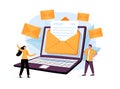 Writing professional email and business communication tiny person concept. Write new digital letter using computer.