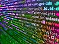 Writing program code on computer. Developer working on web sites codes in office. Business Corporate Word Search Puzzle. Web Royalty Free Stock Photo