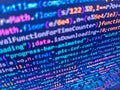 Writing programming code. Creative Js HTML5 closeup set on background. Programming code abstract. Css3 code on a colorful Royalty Free Stock Photo
