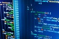 Writing programming code on laptop. Royalty Free Stock Photo