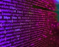 Writing programming code on laptop. Simple website HTML code with colorful tags in browser view on dark background. Web developer Royalty Free Stock Photo