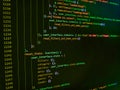 Writing programming functions on laptop. Database bits access stream visualisation. Displaying program code on computer. Data Royalty Free Stock Photo