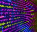 Writing programming functions on laptop. Software developer programming code on black screen. Programing workflow abstract Royalty Free Stock Photo