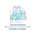 Writing programs turquoise concept icon