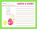 Writing prompt for kids blank. Educational children page. Develop fantasy and writing stories skills. Easter holidays theme Royalty Free Stock Photo