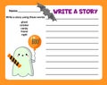 Writing prompt for kids blank. Educational children page. Develop fantasy and writing stories skills. Halloween theme