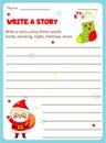 Writing prompt for kids blank. Educational children page. Develop fantasy and writing stories skills. Christmas and New year Royalty Free Stock Photo