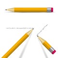 Writing realistic 3D vector pencil set. Sharpened orange pencils with eraser