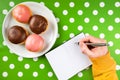 Writing recipe for homemade delicious donuts with sweet topping Royalty Free Stock Photo