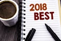 Writing text showing 2018 Best. Business concept for Choice Review written on notebook book note paper on the wooden wood backgrou Royalty Free Stock Photo