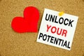 A writing text showing concept of Unlock Your Potential made on sticky note handwritten letters words for Self-Development Improve Royalty Free Stock Photo