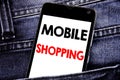 Writing text showing Mobile Shopping. Business concept for Cellphone online order written mobile cell phone with copy space in the Royalty Free Stock Photo