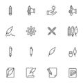 Writing tool line icons set