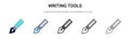 Writing tools icon in filled, thin line, outline and stroke style. Vector illustration of two colored and black writing tools Royalty Free Stock Photo
