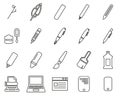 Writing Tools Icons Black & White Thin Line Set Big Royalty Free Stock Photo