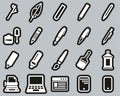 Writing Tools Icons White On Black Sticker Set Big Royalty Free Stock Photo