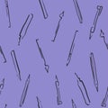 Writing tools on a lilac background. Seamless vector pattern Royalty Free Stock Photo