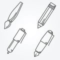 Writing tools. Pencil, pen, fountain pen, brush, ballpoint. Royalty Free Stock Photo