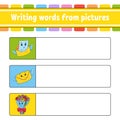 Writing words from pictures. Envelope, bouquet. Education developing worksheet. Activity page for kids. Puzzle for children.