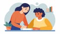 In a writing workshop for individuals with dysgraphia a mentor with the same condition guides a new participant in