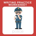 Writing practice worksheet with kidsÃ¢â¬â¢ profession dream theme. a cute police officer writes a speeding ticket. Royalty Free Stock Photo