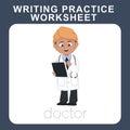 Writing practice worksheet with kidsÃ¢â¬â¢ profession dream theme. An Indian little doctor with stethoscope on his neck Royalty Free Stock Photo