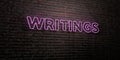WRITINGS -Realistic Neon Sign on Brick Wall background - 3D rendered royalty free stock image