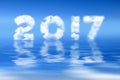 2017 written with clouds, water reflection