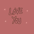 Written love you with hearts and a pink background