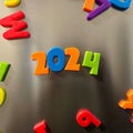 2024 written in Magnetic letters on a refrigerator Royalty Free Stock Photo