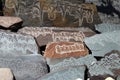 written mantra on buddhist mani stones Royalty Free Stock Photo