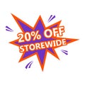 Written 20 percent OFF STOREWIDE, promo element