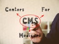 Written phrase CMS Centers For Medicare . Simple and stylish office environment on background Royalty Free Stock Photo