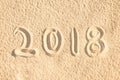 2018 written in the sand of a beach, new year travel Royalty Free Stock Photo