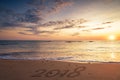 2018 written on the sand of a beach. Royalty Free Stock Photo