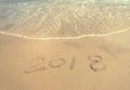 2018 written in sand write on beach Royalty Free Stock Photo