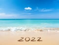 2022 written on sandy beach Royalty Free Stock Photo