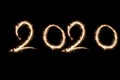 2020 written with Sparkle firework on black background, happy new year 2018 concept Royalty Free Stock Photo