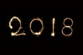 2018 written with Sparkle firework, year 2018 concept.