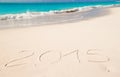 2015 written on tropical beach white sand Royalty Free Stock Photo