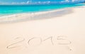 2015 written on tropical beach white sand Royalty Free Stock Photo