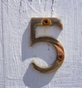 Written Wording in Distressed State Typography Found Number Five 5