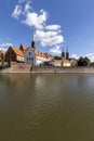 Wroclaw Cathedral, gothic style church on Ostrow Tumski from the Odra river side, Wroclaw, Poland Royalty Free Stock Photo